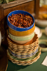 Close up on luxury italian tableware, dishes and glasses.