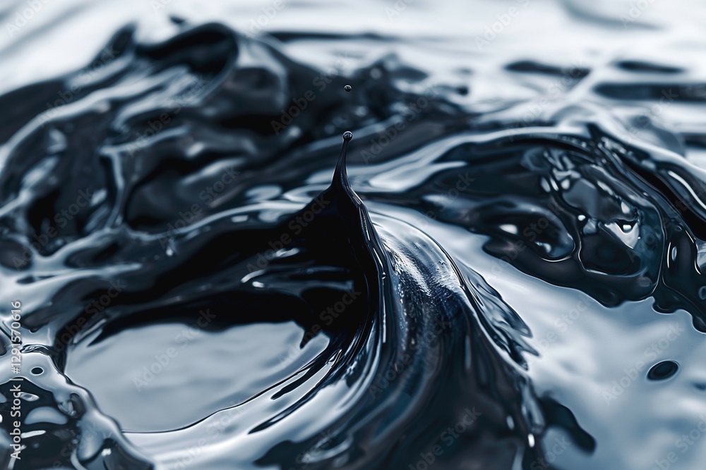 Poster close-up of swirling black liquid creating an elegant splash, showcasing dynamic movement and textur