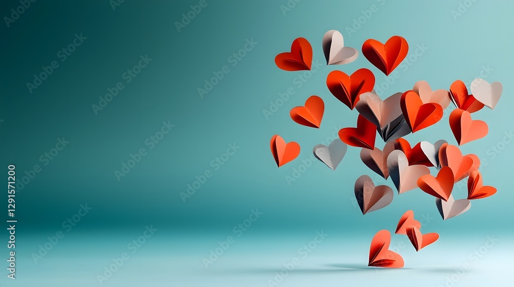 Poster floating paper hearts drifting gracefully in soft winds against a vintage inspired background creati