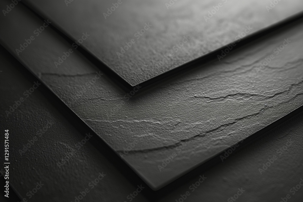 Poster close-up of textured black surface layers with a minimalistic design and subtle lighting effects.