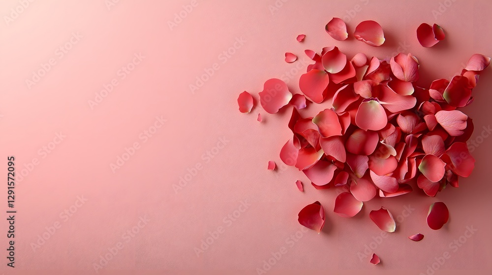 Poster floating rose petals drifting from the edges of a soft dreamy pink background with an empty center c