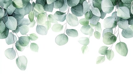 A watercolor illustration of green leaves cascading from the top, creating a serene backdrop.
