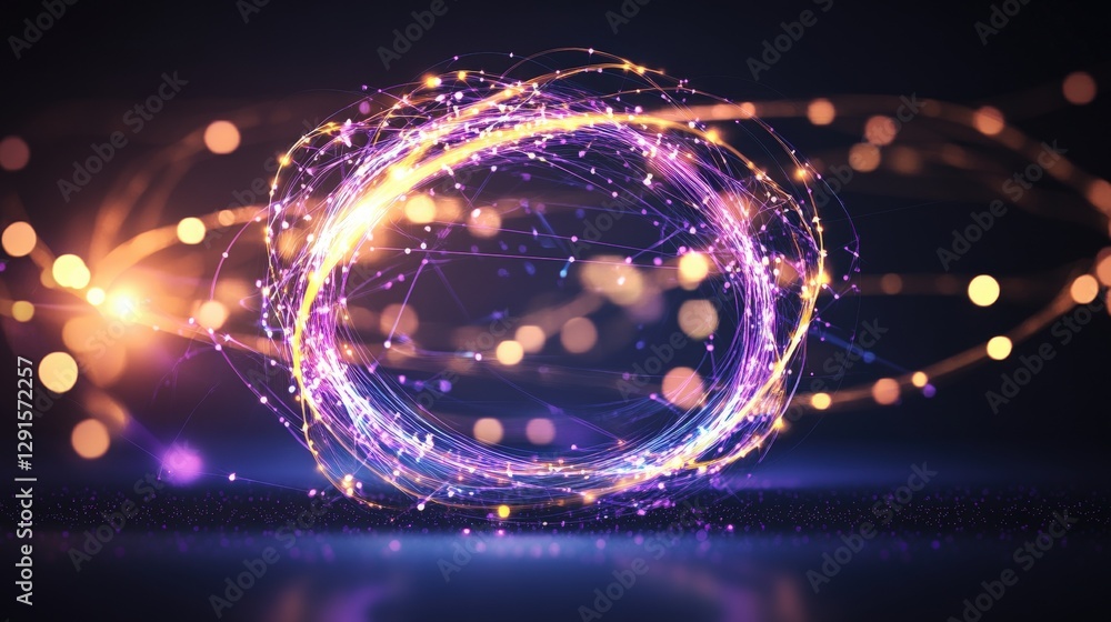 Poster abstract technology background featuring glowing circles and dots with a digital design pattern