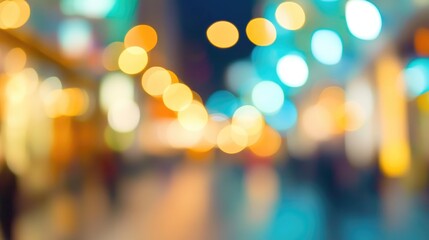 Blue color bokeh lights background. Blurred circle shapes. Multicolored blurry lights bokeh defocused abstract background for events.