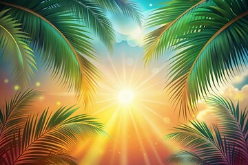 palm trees and sun forest autumn landscape in sunny day