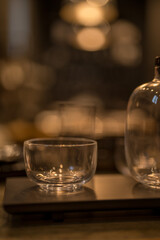 Close up on luxury italian tableware, dishes and glasses.