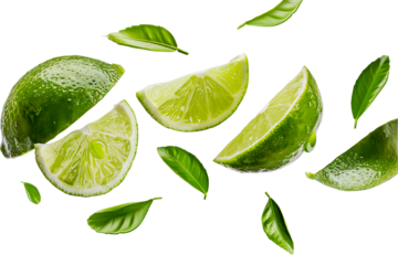 lime and mint leaves isolated on white