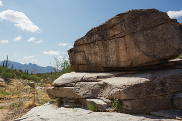 Ancient petroglyphs in the desert of Arizona.