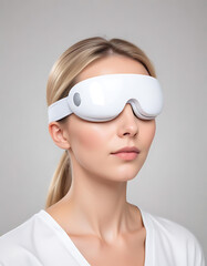 Portable eye massager with heat therapy on a white background.