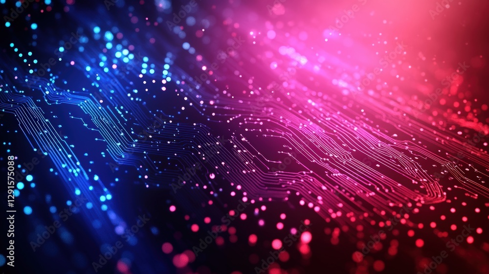 Poster abstract technology background featuring glowing lines and dots with a modern design and vibrant col