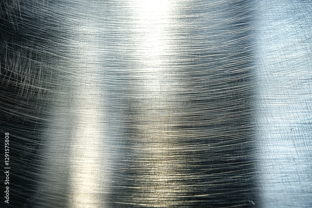 Poster a close-up view of brushed metal, showcasing fine linear patterns and a reflective surface.