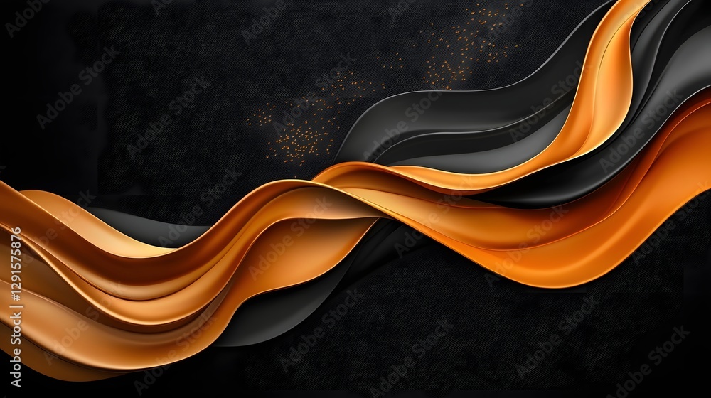 Aufkleber flowing golden waves gracefully cascading over a sleek black background creating a mesmerizing abstr