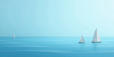 Obraz premium Serene Sailboats on a Calm Azure Sea A Peaceful Maritime Scene of Miniature Vessels on Tranquil Waters