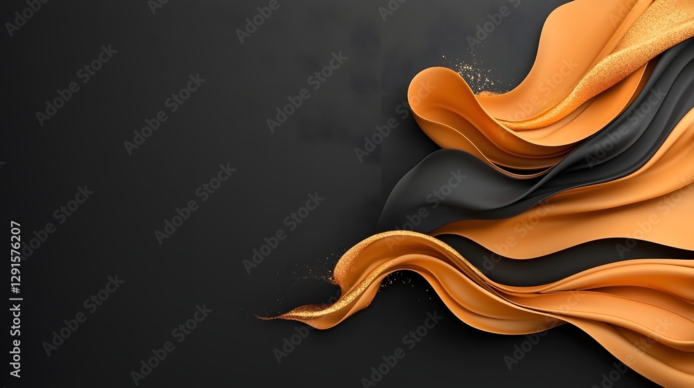 Aufkleber flowing golden waves in elegant luxury design with black center blank for branding abstract gradient