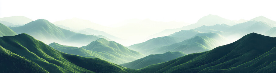 Misty Green Mountain Range at Sunrise