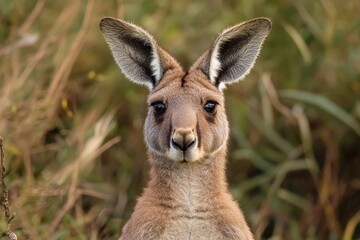Fototapeta premium Portrait of a vibrant red kangaroo resting in a serene wildlife sanctuary setting; healesville region, victoria, australia. Perfect for nature enthusiasts and wildlife lovers