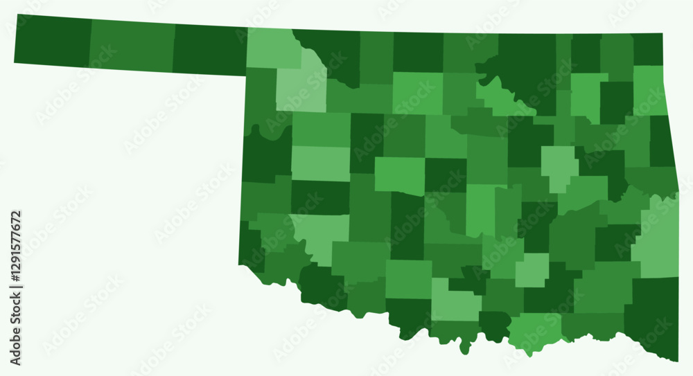 Poster map of oklahoma with counties. just a simple state border map with county division. green color pale