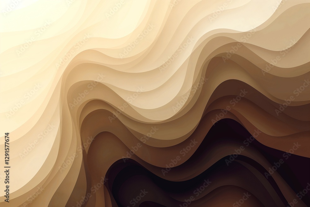 Poster an abstract composition of smooth, flowing waves in warm earthy tones, creating a sense of tranquili