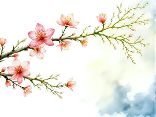 Fototapeta premium Delicate cherry blossom branch in soft pastel tones