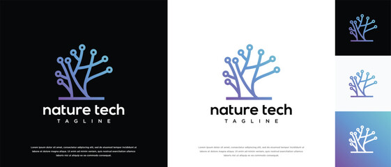 Nature tree technology logo design. Technology tree logo template. Technology logo symbol icon