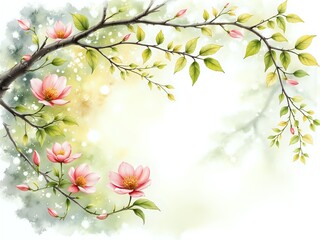 Fototapeta premium Delicate spring blossoms framing a soft background