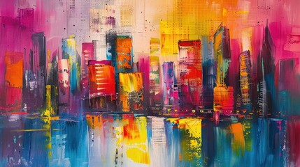Obraz premium Vibrant Cityscape at Sunset: An Abstract Masterpiece