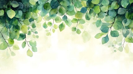 A watercolor illustration of green leaves creating a serene, natural backdrop.