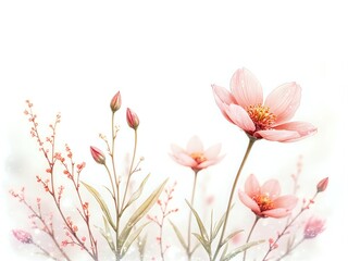 Fototapeta premium A collection of delicate pink flowers on a soft white background
