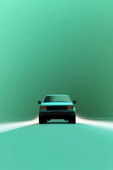 Minimalist design showcases car illuminated by soft green light,