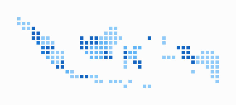 Indonesia dotted map. Digital style map of the country on a white background. Indonesia shape with square dots. Colored dots style. Large size squares. Artistic vector illustration.