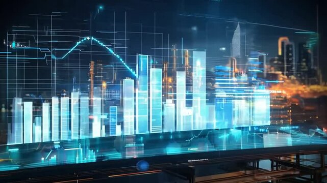 Discover a vibrant cityscape with dynamic data graphics