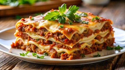 Classic Italian Lasagna with Melted Cheese and Parsley Garnish – Gourmet Comfort Food