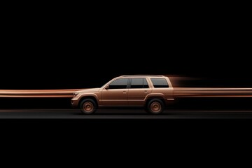 Dynamic motion captures an SUV in sleek, dark environment, showc