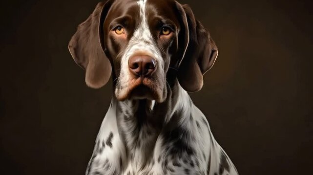 A beautifully marked dog displays its charm and poise in low light