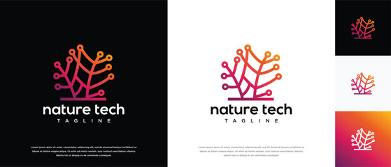 Nature tree technology logo design. Technology tree logo template. Technology logo symbol icon