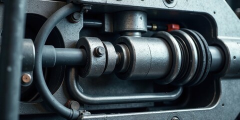 Close-up view of intricate industrial machinery components, showcasing complex engineering and precision manufacturing details.
