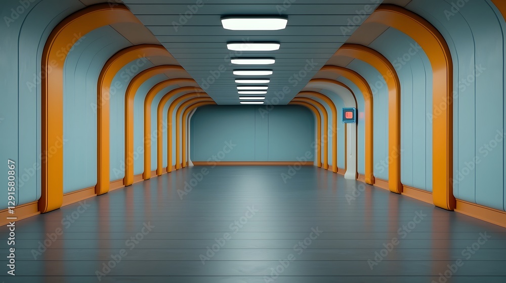 Poster futuristic and minimalist architectural corridor with symmetrical design sleek neon lighting and an 
