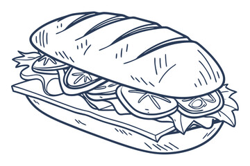 Sandwich Line Art Illustration for Design