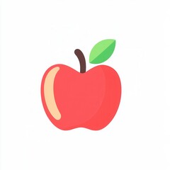 Simple red apple icon with leaf on white background.
