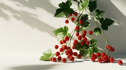 Red Currant Berries with Vibrant Green Leaves