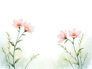 Fototapeta premium Delicate pink flowers gracefully blooming in a soft green background