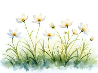 Delicate white flowers gently swaying in a calm meadow
