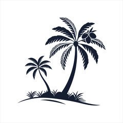 create a coconout tree silhouette vector icon desing with a white background
