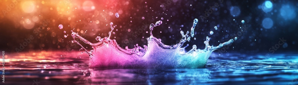 Poster splash of water creating dynamic patterns on a black background with dramatic contrasts and textures