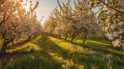 Obraz premium Bright and Unique Spring Landscapes. Colorful Background with Flowers, Greenery, and Nature's Freshness for Inspiration and Spring Vibes