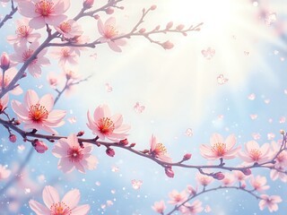 Fototapeta premium Delicate cherry blossoms bathed in soft sunlight