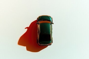 Sleek black car casting dramatic shadow on minimalist background