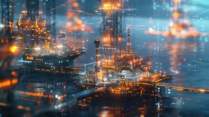 Petrolium extraction site with oil pumpjacks working under a clear sky.