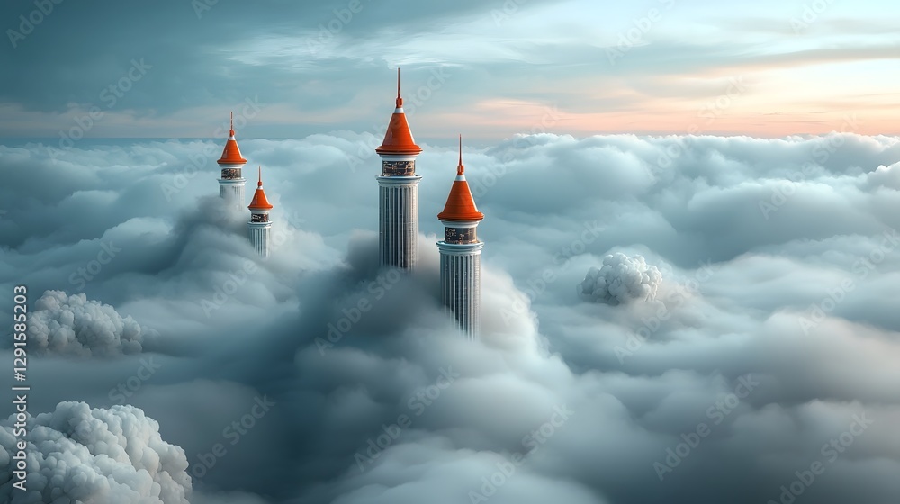 Aufkleber futuristic floating city hovers above the clouds its holographic structures and architecture rising 