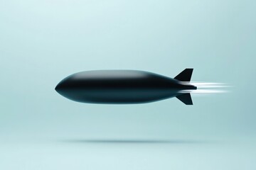 Sleek black bomb gliding through calm blue backdrop, symbolizing